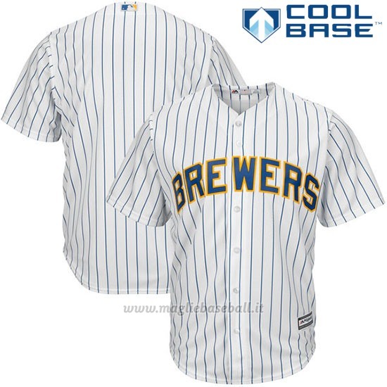 Maglia Baseball Uomo Milwaukee Brewers Majestic Bianco Cool Base Big Tall